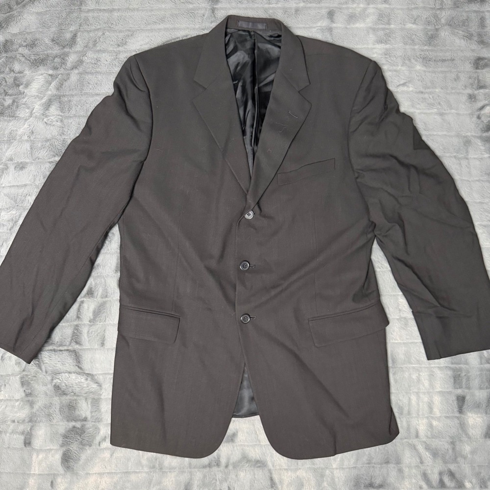 Tallia Uomo Mens Blazer 43 Regular Black 100% Worsted Wool 3 Button Stressa USA